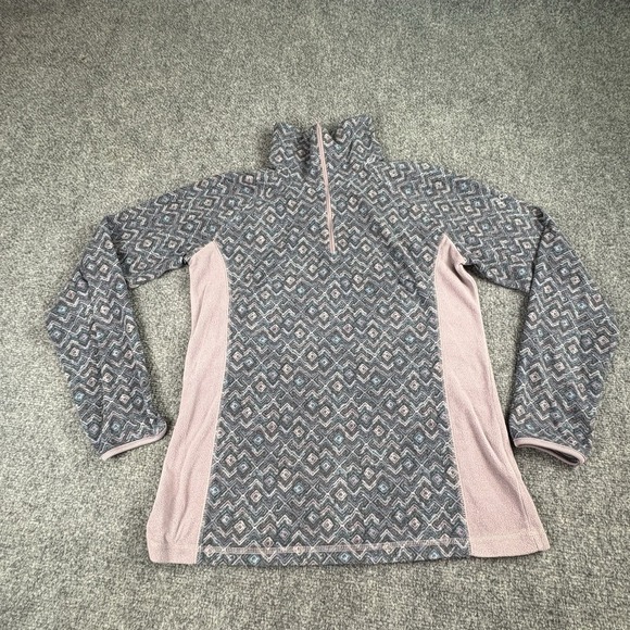 Columbia Fleece Pullover Women's M Pink Gray 1/4 Zip Aztec Outdoor Core Cozy Y2K - Picture 1 of 14